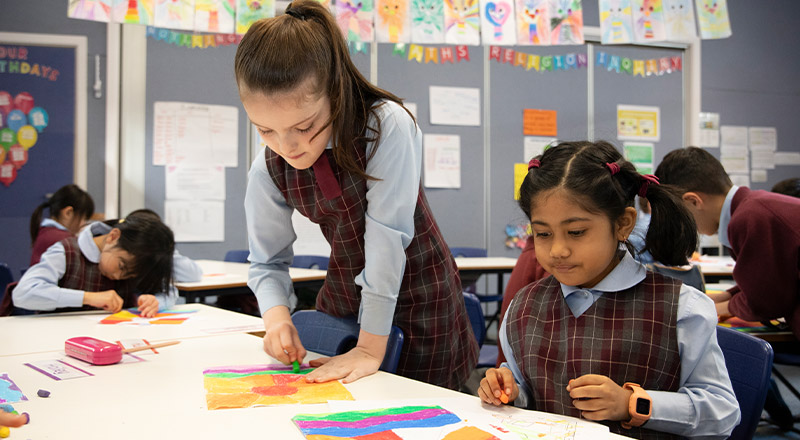 Students working on their artworks in the classroom at St Bernadette's Primary School Dundas Valley