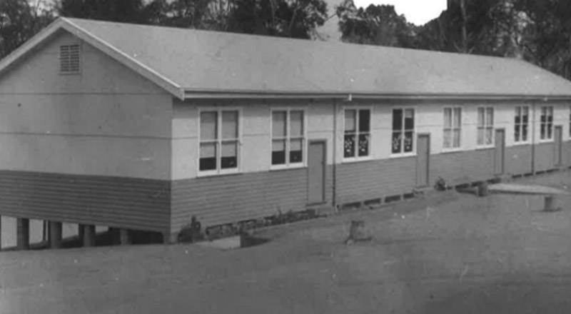 A historical photo of an early building of St Bernadette's Primary School Dundas Valley